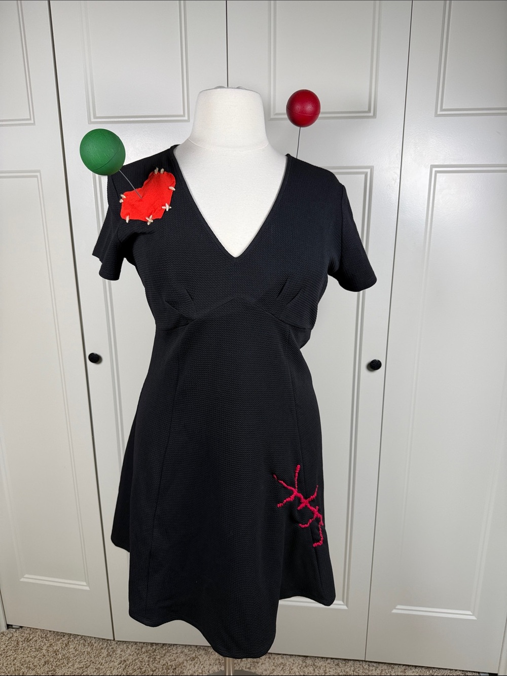 Custom Made Black V‑Neck Short Sleeve Voodoo Doll Dress Costume XXL